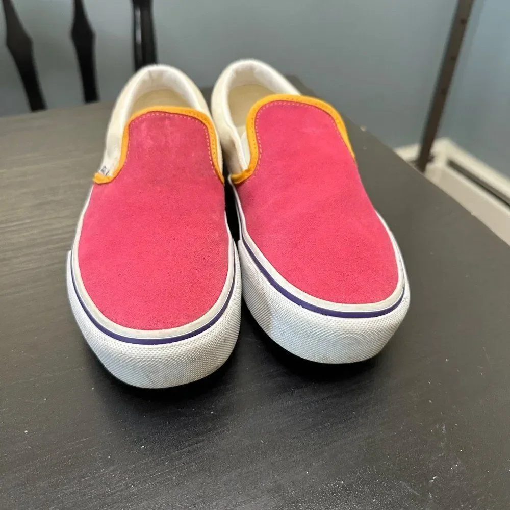 Vans Classic Slip On Sneaker Pink Blue Suede Corduroy Women's 7 - Picture 4 of 6